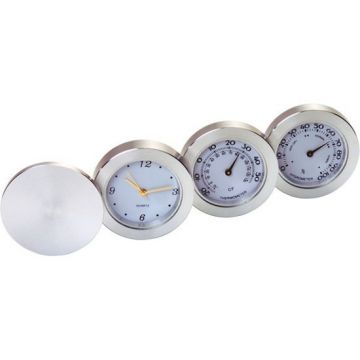 Metal,yuvarlak masa saati, termometre ve barometre